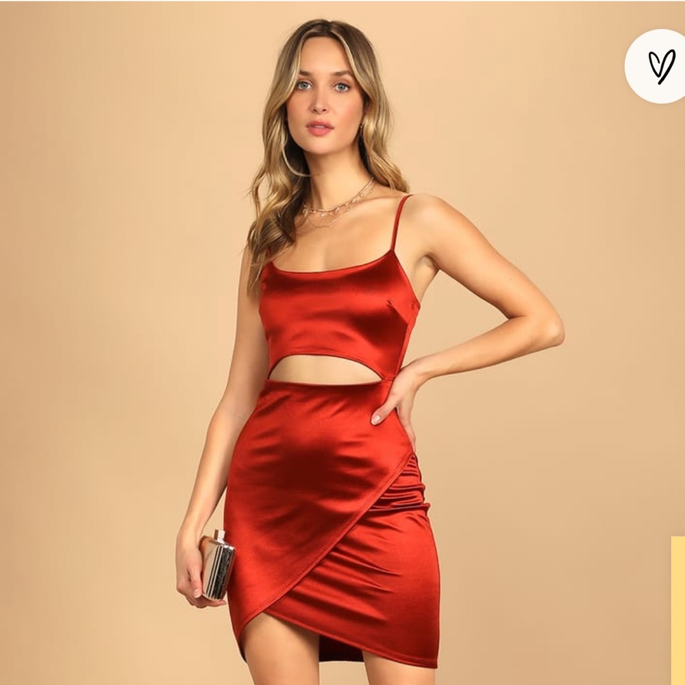 Cutout On The Town Rust Orange Satin Cutout Bodycon Dress